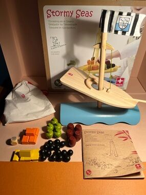 Stormy Seas Wooden Balance Boat Toy - Blue boutique brand HAPE - wood toy